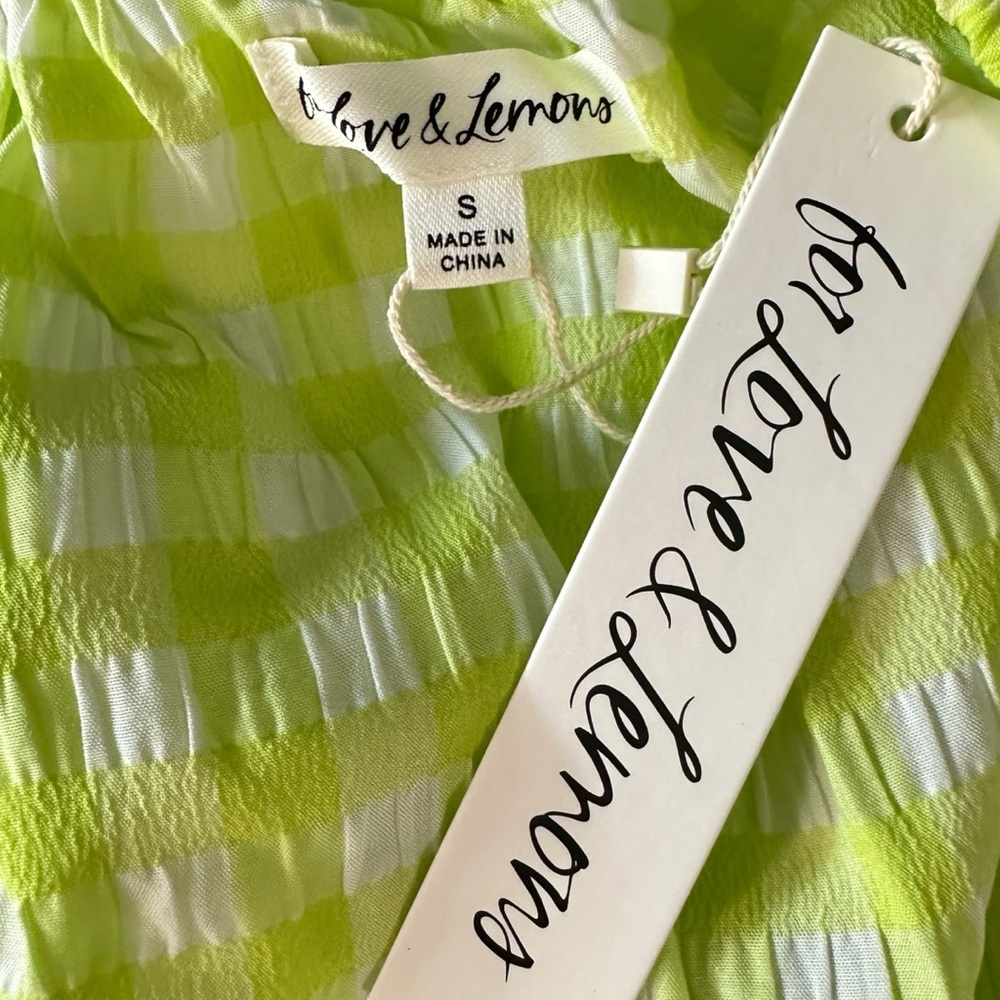 For Love & Lemons Maureen Midi Dress Size Small Neon Green Gingham Cut Out NWT - Picture 13 of 15